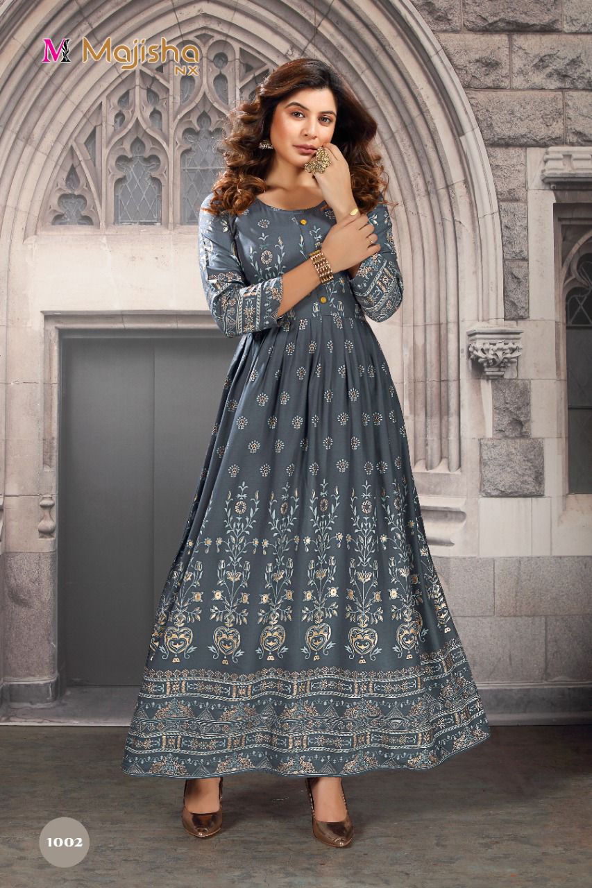 Majisha Nx Rrr 1 Heavy Festive Wear Rayon Printed Long Anarkali Kurti Collection